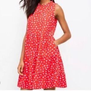 Loft Red + Pink Dotted Tiered Dress size XS petite